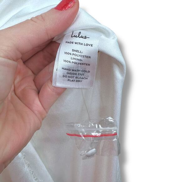 Lulus Lux Bridal NWT Unforgettable Adoration White Satin Asymmetrical Gown Dress - Picture 11 of 14